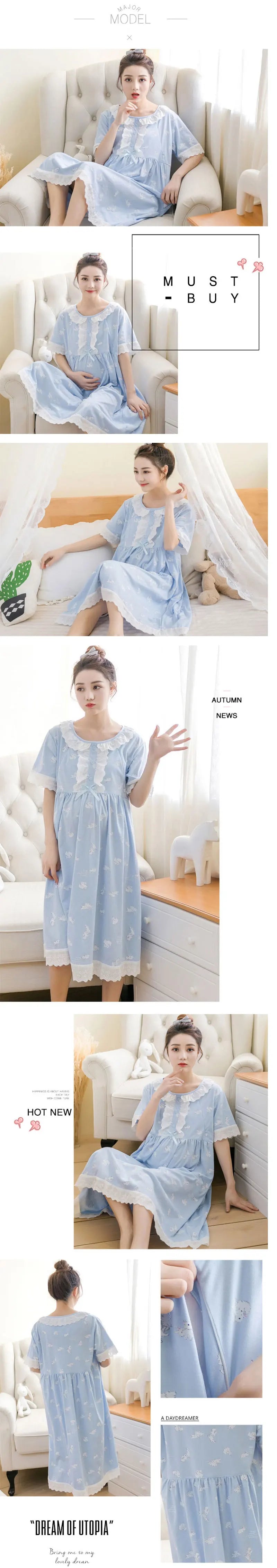 Summer Maternity Breastfeeding Nursing Nightgowns  Mothers Nightwear Breastfeeding Pajamas Pregnancy Dress Maternity Pajamas