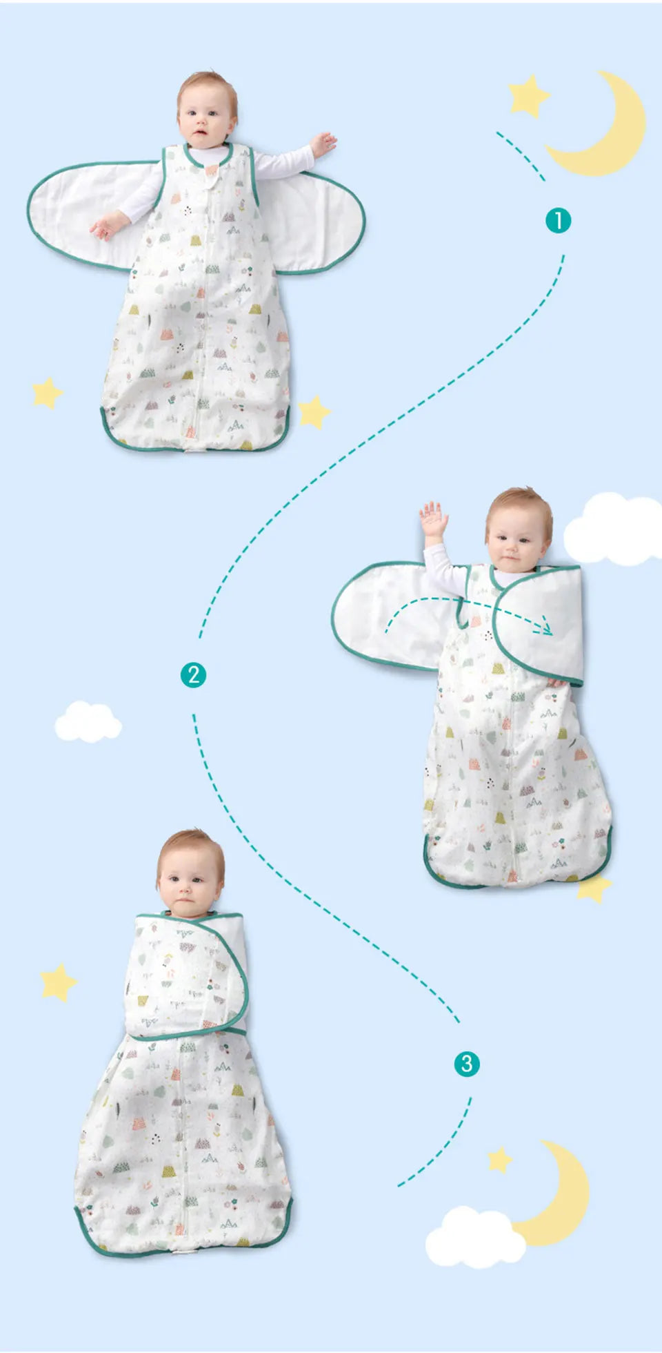 Baby Sleeping Bag Wearable Blanket Newborn Swaddle Wrap Sack Gauze Bamboo Cotton Spring 1Tog Sleep Bag Changing Diaper 0-24M