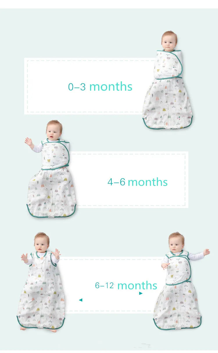 Baby Sleeping Bag Wearable Blanket Newborn Swaddle Wrap Sack Gauze Bamboo Cotton Spring 1Tog Sleep Bag Changing Diaper 0-24M