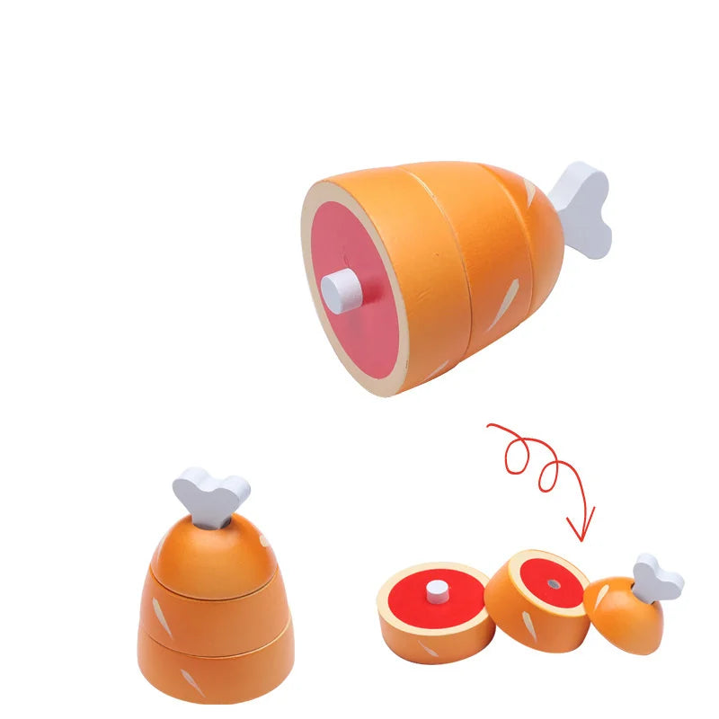 1Pcs Wooden Magnetic Chechele Montessori Simulation Play House Vegetable Biscuit Bread Baking Toys Wooden Educational Toys Gifts