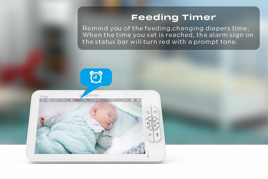 7" Video Baby Monitor, 720P HD Display, IPS , Support 2 HDCams, 24Hour Battery Life, 1000ft Range, Split mode