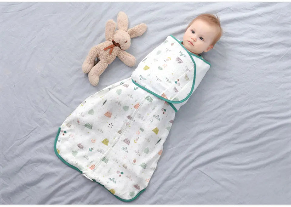 Baby Sleeping Bag Wearable Blanket Newborn Swaddle Wrap Sack Gauze Bamboo Cotton Spring 1Tog Sleep Bag Changing Diaper 0-24M