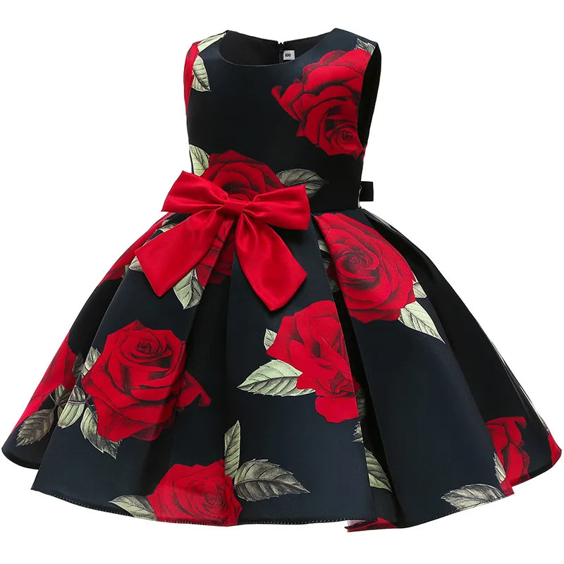 Baby Girls Flower Striped Dress For Girls Floral Wedding Party Dresses Kids Princess Christmas Dress Children Girls Clothing