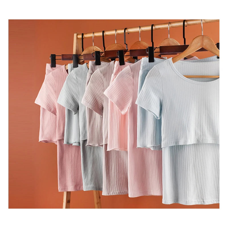 Maternity Summer Soft 95% Cotton Pyjamas with lift up Breastfeeding Nursing Sleepwear Lactation Clothes pijama maternidade