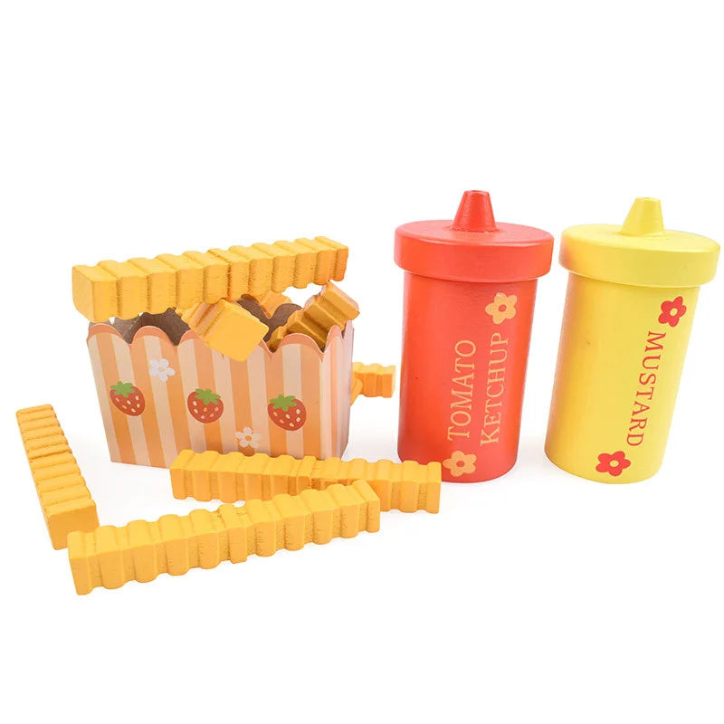 Magnetic Tool Kitchen Montessori Brain Game Toy Hamburger Play House Toys Simulation Seasoning Baking Toy Wooden Educational Toy