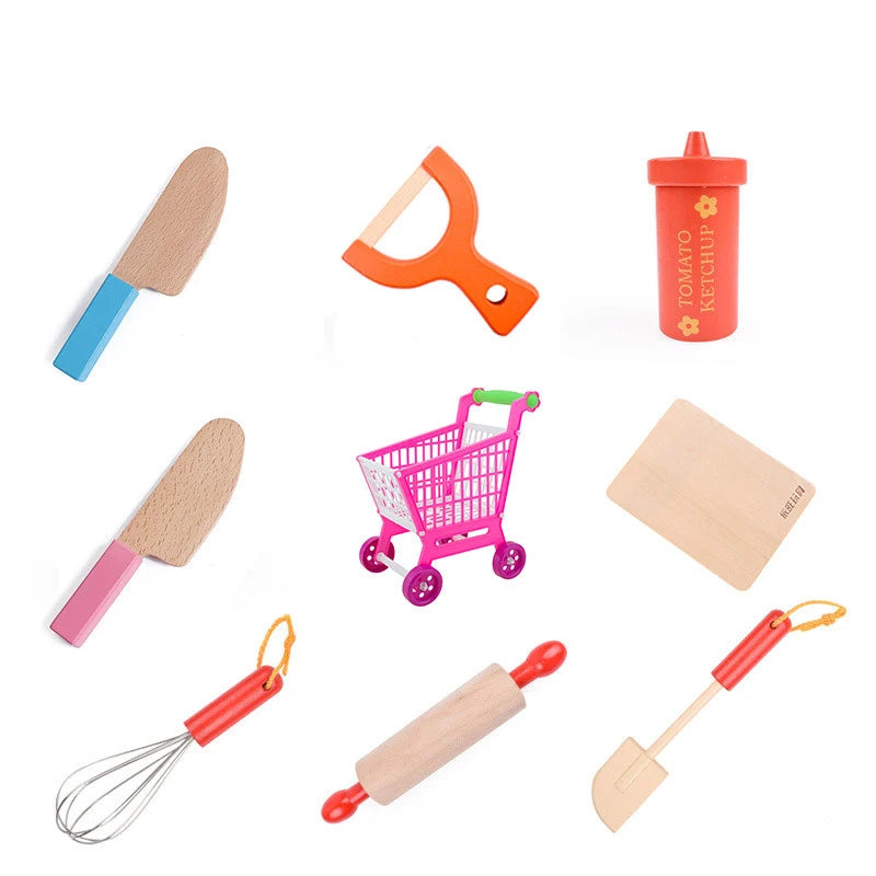 Magnetic Tool Kitchen Montessori Brain Game Toy Hamburger Play House Toys Simulation Seasoning Baking Toy Wooden Educational Toy