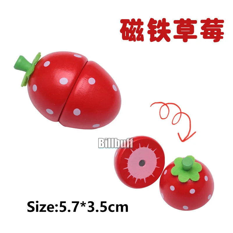 Montessori Wooden Magnetic Cutting Fruit Toy Banana Lemons Model Kitchen Educational Toy