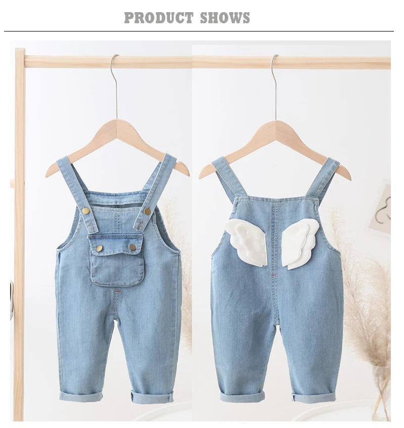 IENENS Baby Girls Overalls Kids Trousers Denim Dungarees Embroidery Butterfly Pants Toddler Infant  Jumpsuit 0-4 Years Clothes