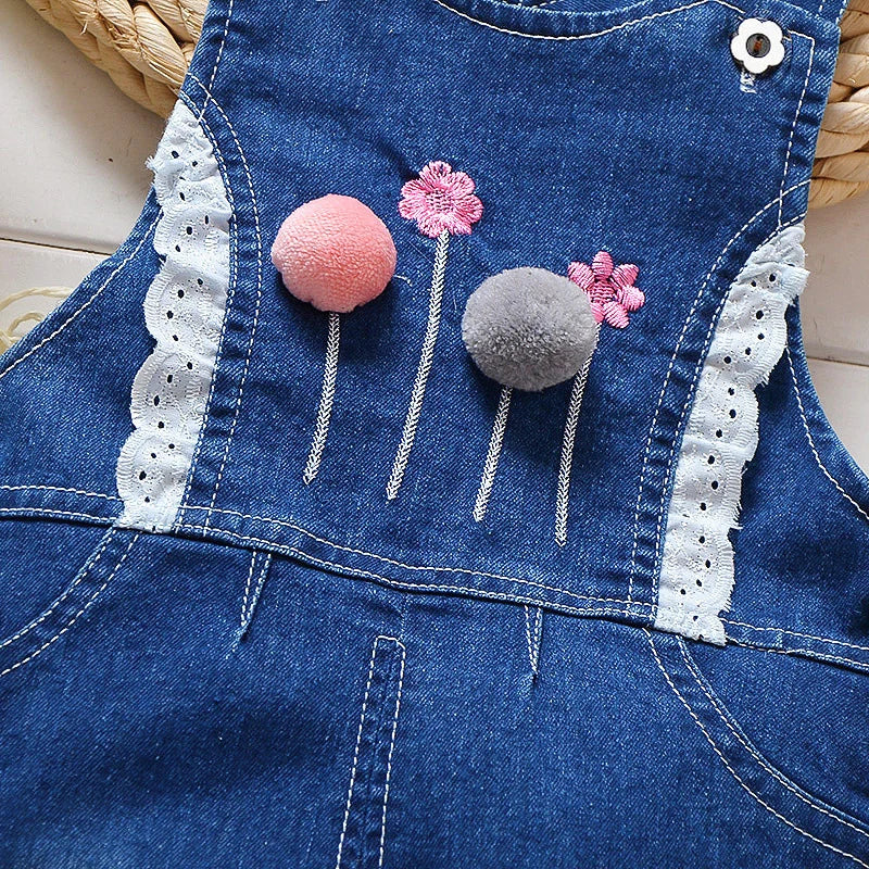 IENENS Baby Girls Overalls Kids Trousers Denim Dungarees Embroidery Butterfly Pants Toddler Infant  Jumpsuit 0-4 Years Clothes