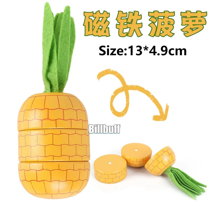 Montessori Wooden Magnetic Cutting Fruit Toy Banana Lemons Model Kitchen Educational Toy