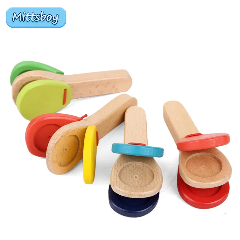 Montessori Wooden Orff Percussion Instrument Castanets Hand Clappers For Babies Educational Toy 1Pcs