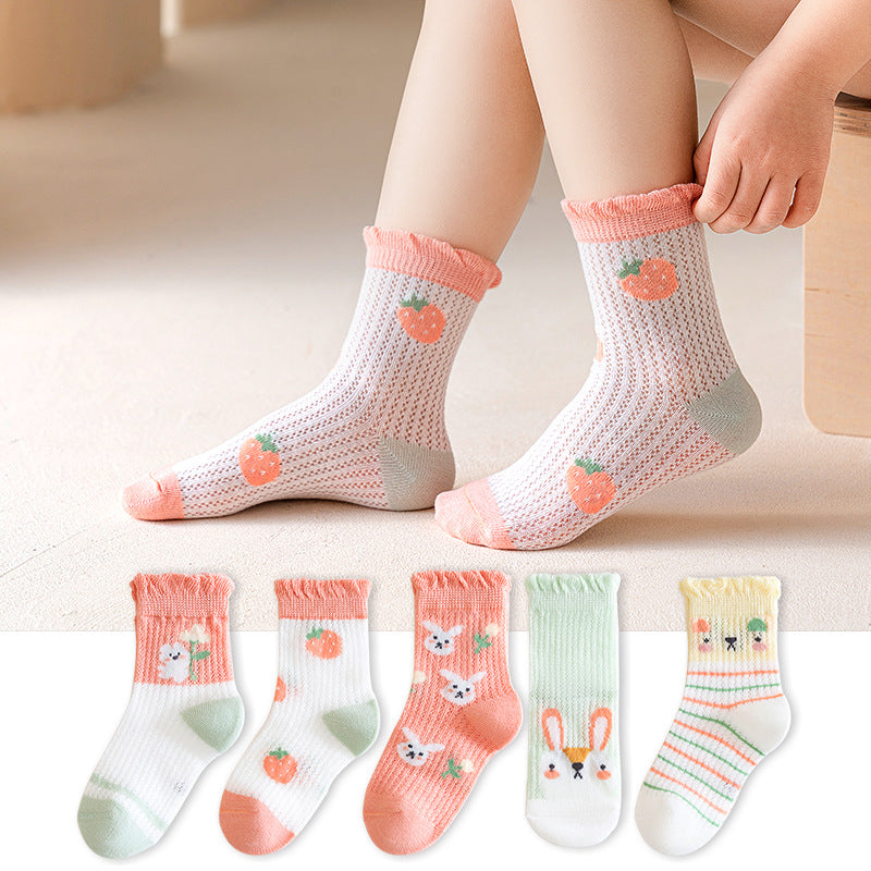 5 Pairs/lot 0-12Y Children Ultrathin Mesh Socks Baby Boys Girls Summer Cute Cotton Breathable Thin Soft Boat Socks Kids Socks