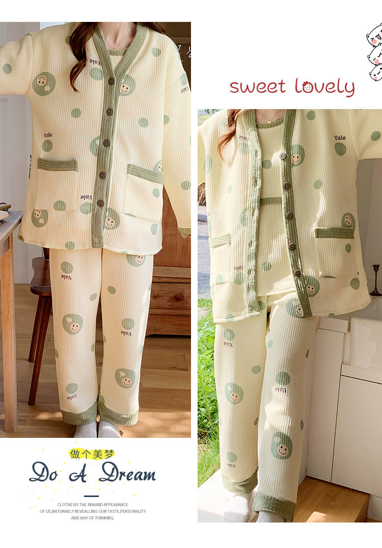 2025 Autumn Nursing Pajamas Korean Cotton Sexy 3pcs/set Maternity Sleepwear Postpartum Breastfeeding Pregnancy Nightwear
