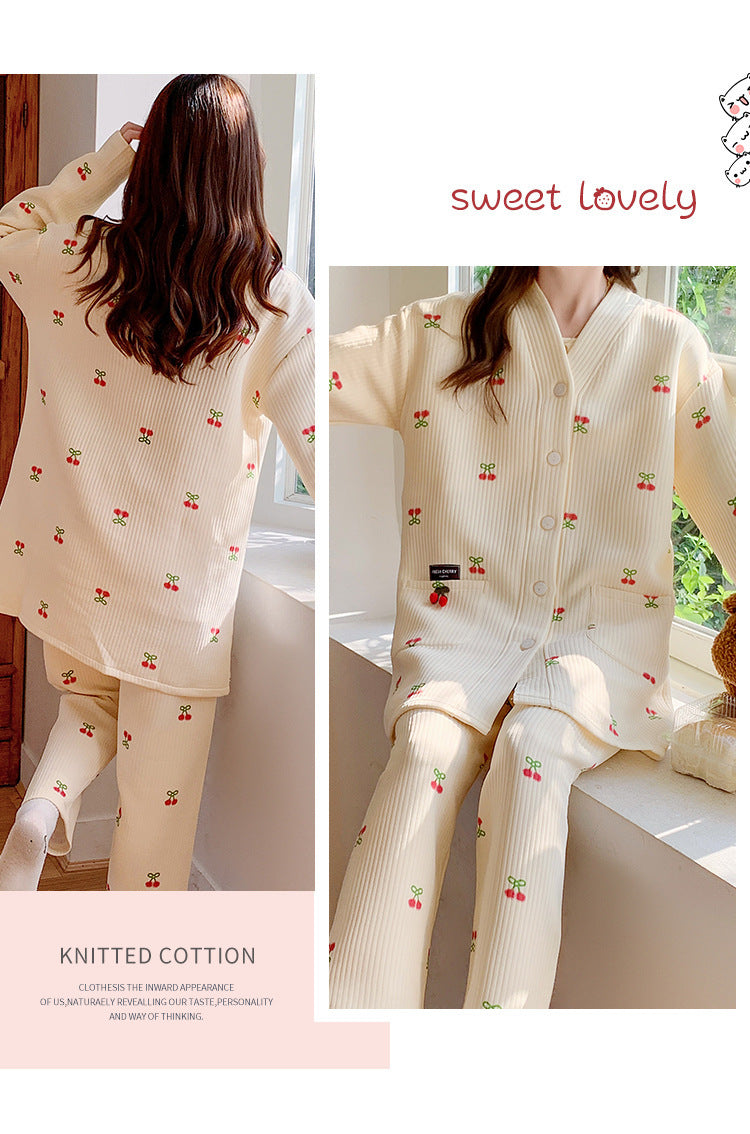 2025 Autumn Nursing Pajamas Korean Cotton Sexy 3pcs/set Maternity Sleepwear Postpartum Breastfeeding Pregnancy Nightwear