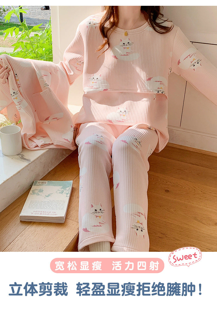 2025 Autumn Nursing Pajamas Korean Cotton Sexy 3pcs/set Maternity Sleepwear Postpartum Breastfeeding Pregnancy Nightwear