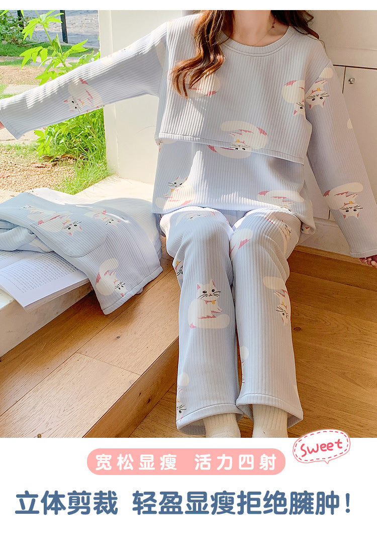 2025 Autumn Nursing Pajamas Korean Cotton Sexy 3pcs/set Maternity Sleepwear Postpartum Breastfeeding Pregnancy Nightwear