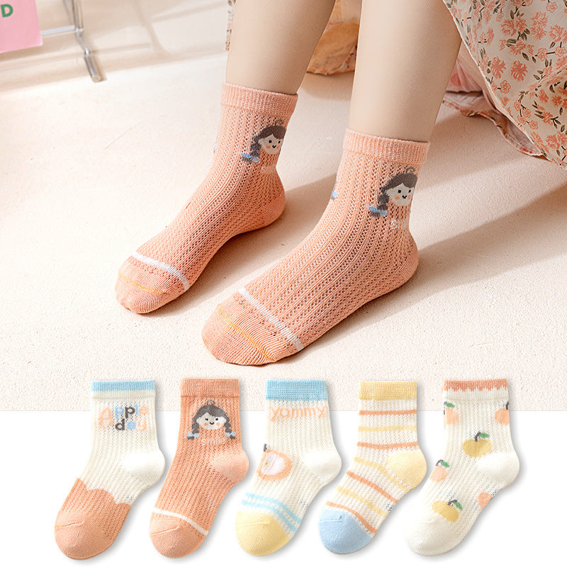 5 Pairs/lot 0-12Y Children Ultrathin Mesh Socks Baby Boys Girls Summer Cute Cotton Breathable Thin Soft Boat Socks Kids Socks