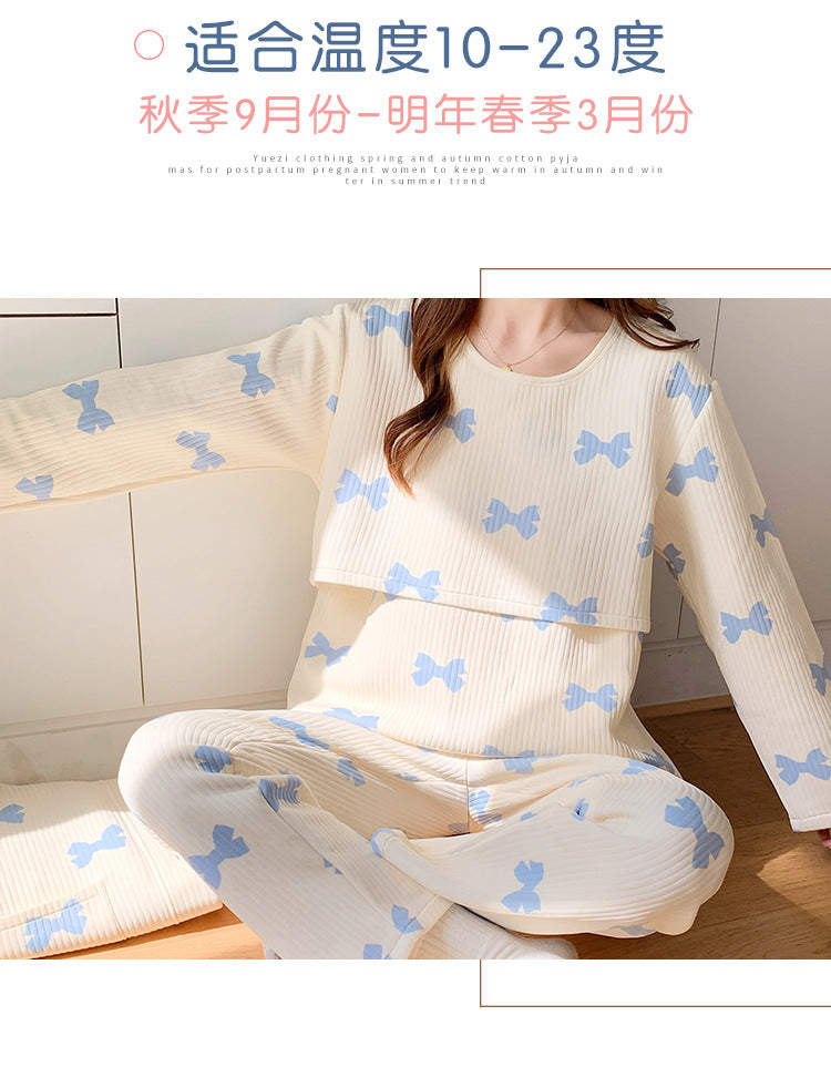 2025 Autumn Nursing Pajamas Korean Cotton Sexy 3pcs/set Maternity Sleepwear Postpartum Breastfeeding Pregnancy Nightwear