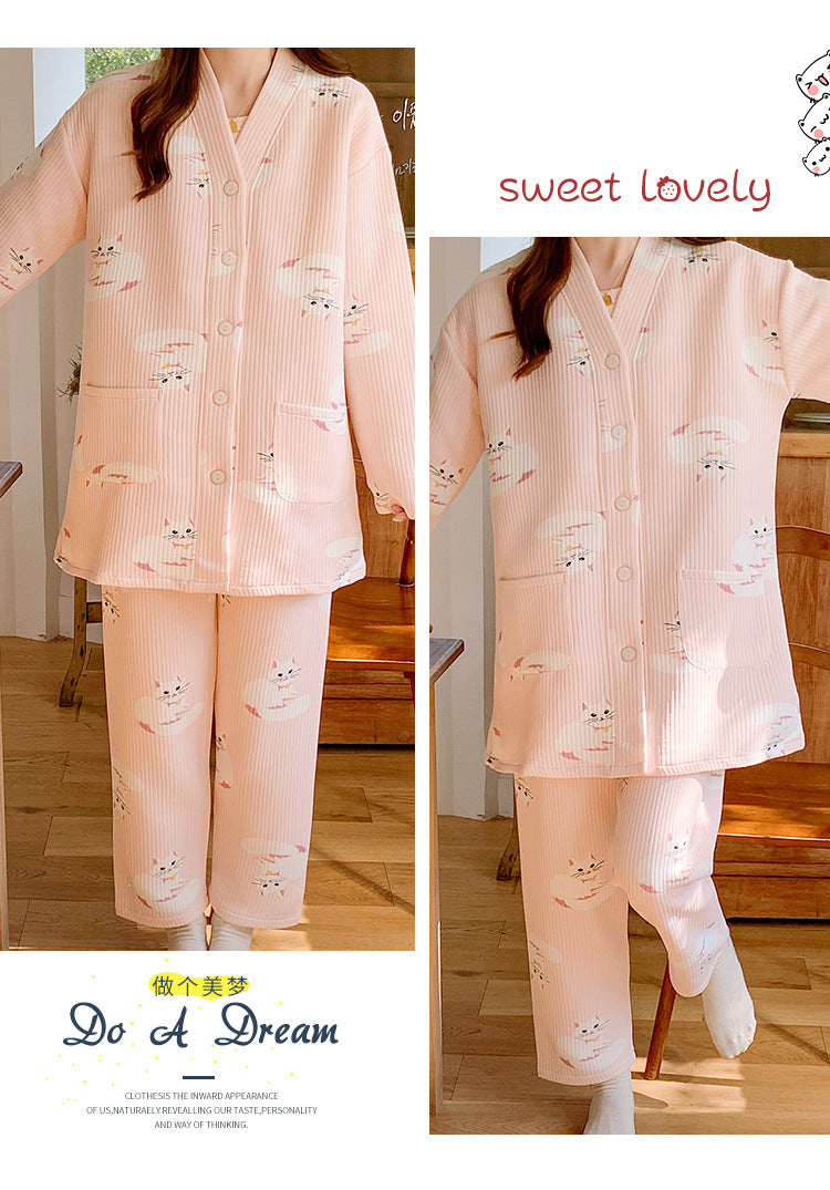 2025 Autumn Nursing Pajamas Korean Cotton Sexy 3pcs/set Maternity Sleepwear Postpartum Breastfeeding Pregnancy Nightwear