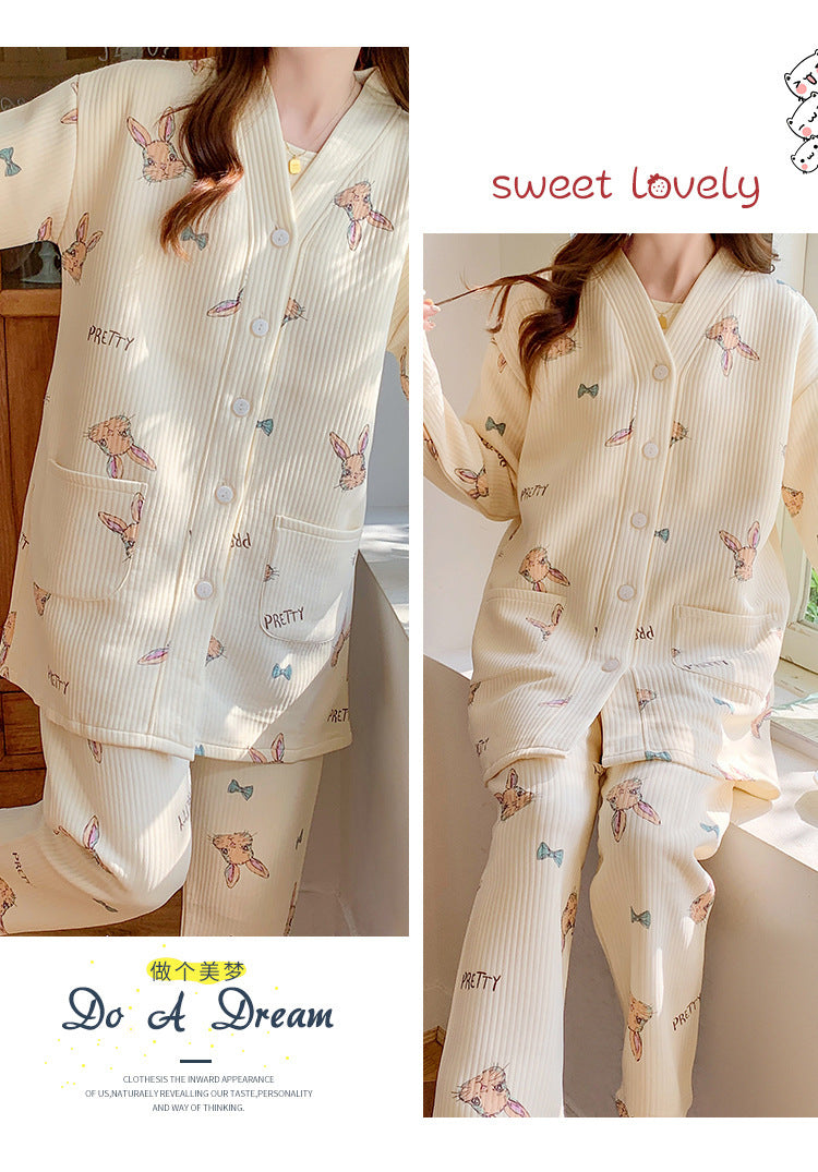 2025 Autumn Nursing Pajamas Korean Cotton Sexy 3pcs/set Maternity Sleepwear Postpartum Breastfeeding Pregnancy Nightwear