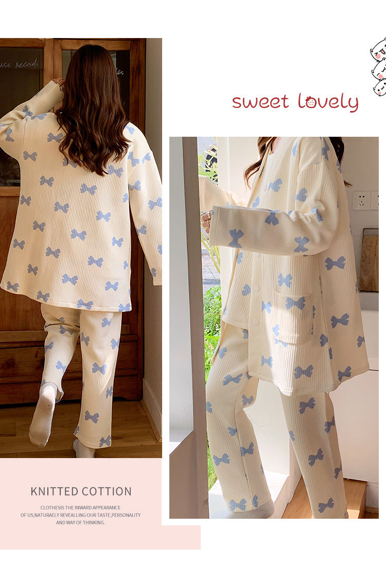2025 Autumn Nursing Pajamas Korean Cotton Sexy 3pcs/set Maternity Sleepwear Postpartum Breastfeeding Pregnancy Nightwear