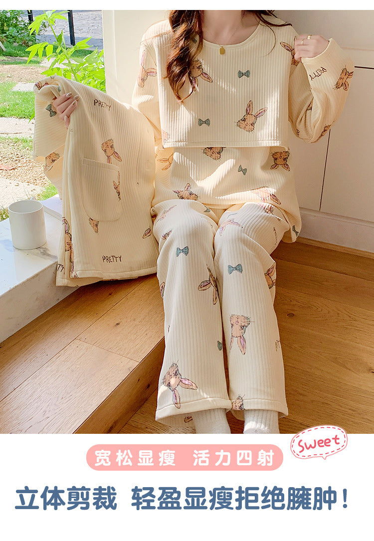 2025 Autumn Nursing Pajamas Korean Cotton Sexy 3pcs/set Maternity Sleepwear Postpartum Breastfeeding Pregnancy Nightwear