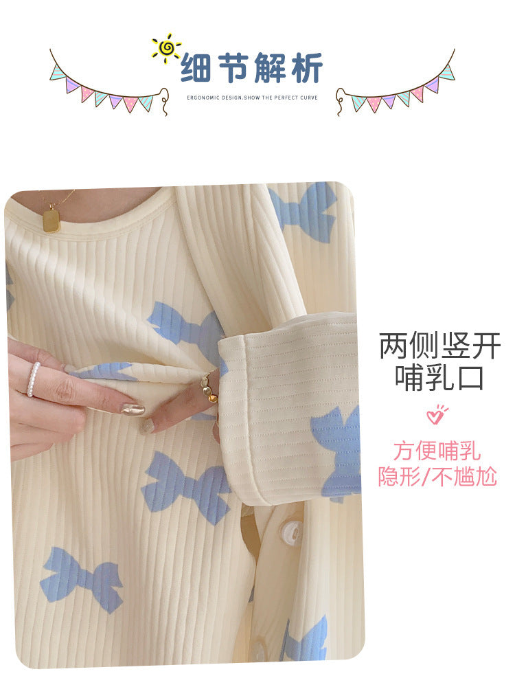 2025 Autumn Nursing Pajamas Korean Cotton Sexy 3pcs/set Maternity Sleepwear Postpartum Breastfeeding Pregnancy Nightwear