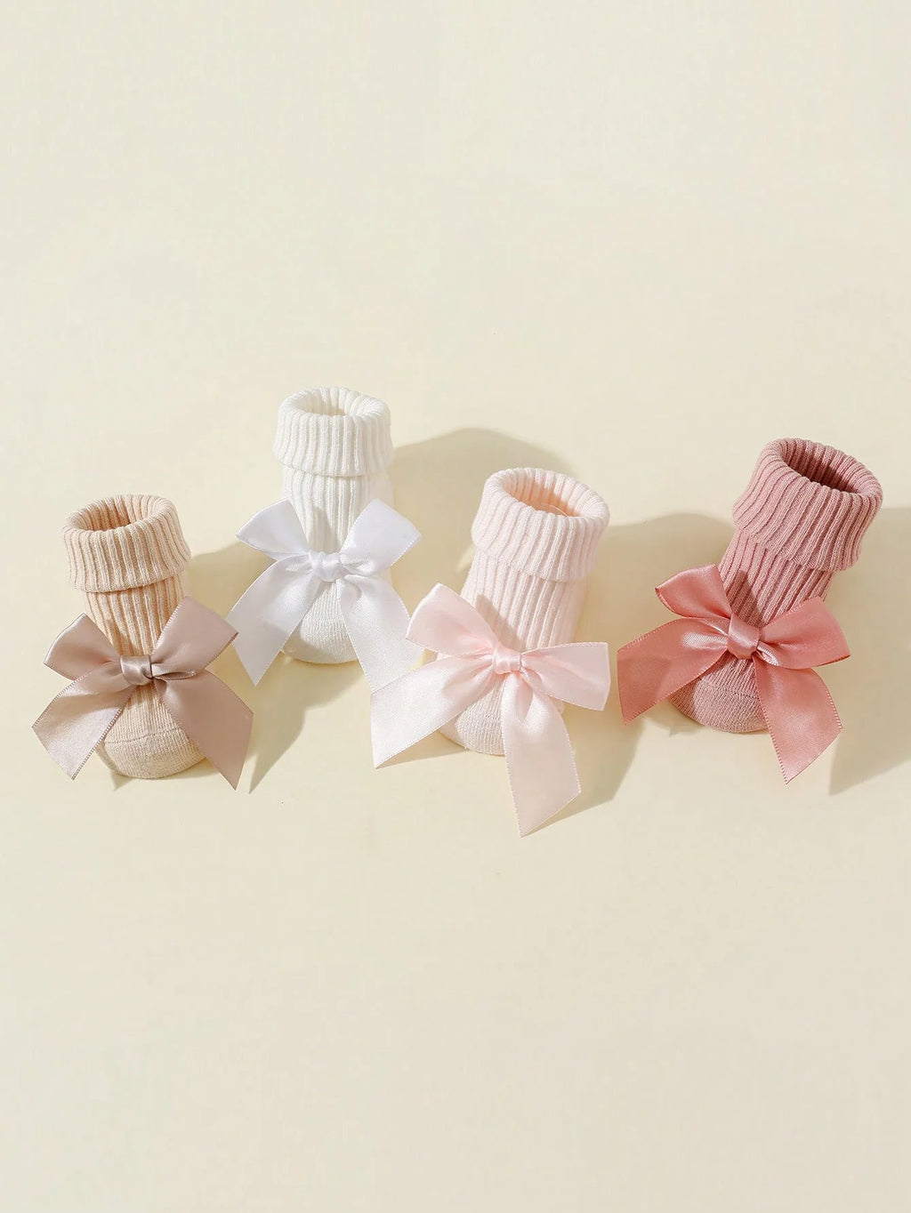 4 Pairs of Baby Girls Socks with Bows, Soft Cotton Newborn Infant Ankle Socks, Breathable Non-Slip Short Socks for 0-24 Months