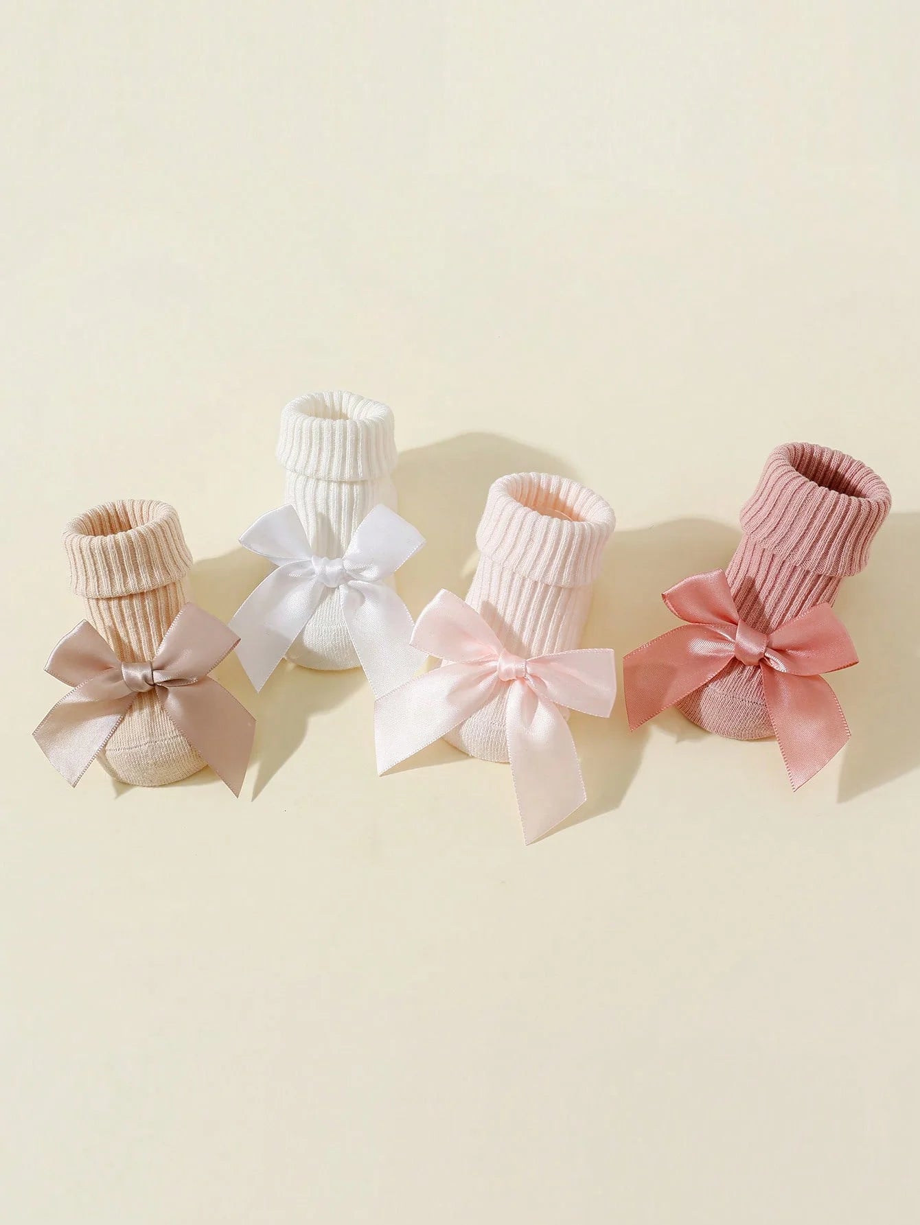 4 Pairs of Baby Girls Socks with Bows, Soft Cotton Newborn Infant Ankle Socks, Breathable Non-Slip Short Socks for 0-24 Months