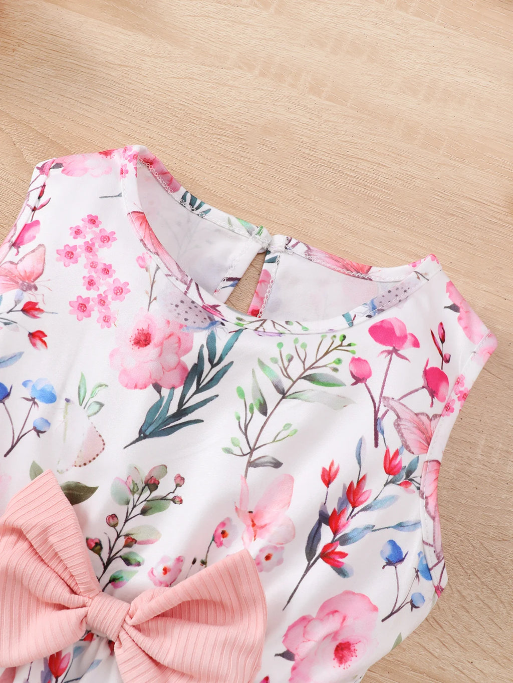 4-7 Year old Girls' Round Neck Floral Sleeveless Dress+Pink Long Sleeved Shawl 2Pcs/Set Girls' Spring and autumn Fashion Dress