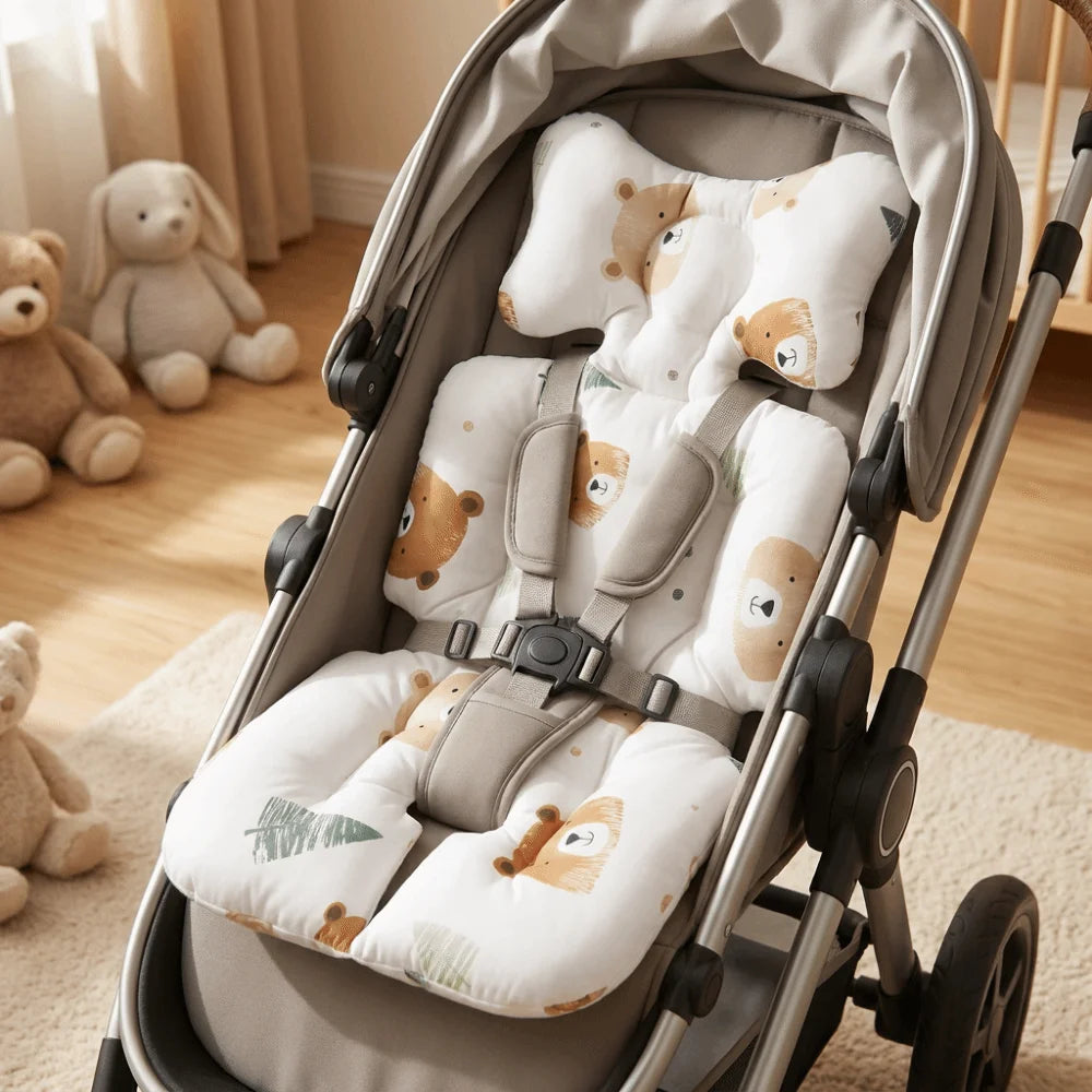 Essential Cotton Stroller Seat Cushion Soft Cartoon Pattern High Chair Liner Pad Comfortable Warm Stroller Accessories Going Out