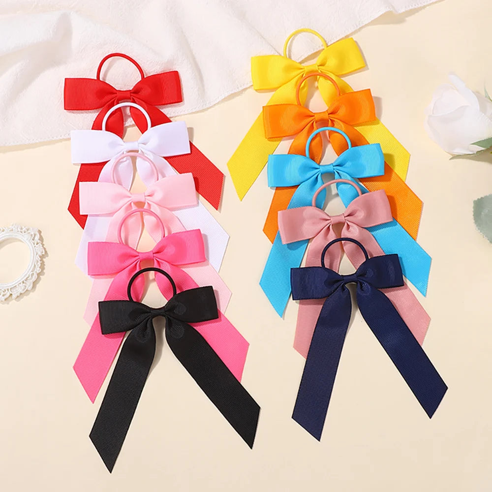 BABY BOWS 20Pcs/lot Girls Sweet Bows Hair Rope Rubber Band Ribbon Bow Elegant Ponytail Headband Gift Set Solid Hairring Dressup