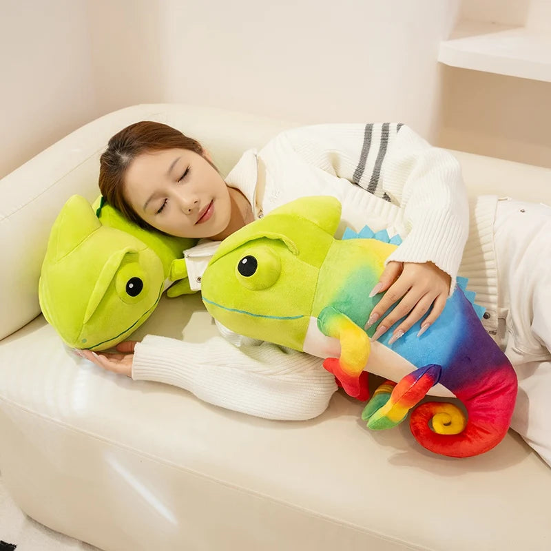 Hot 2026 New Cute Chameleon Plush Toys Stuffed Chubby Cartoon Crawling Lizard Doll Warm Soft Home Throw Pillow Funny Kids Gift