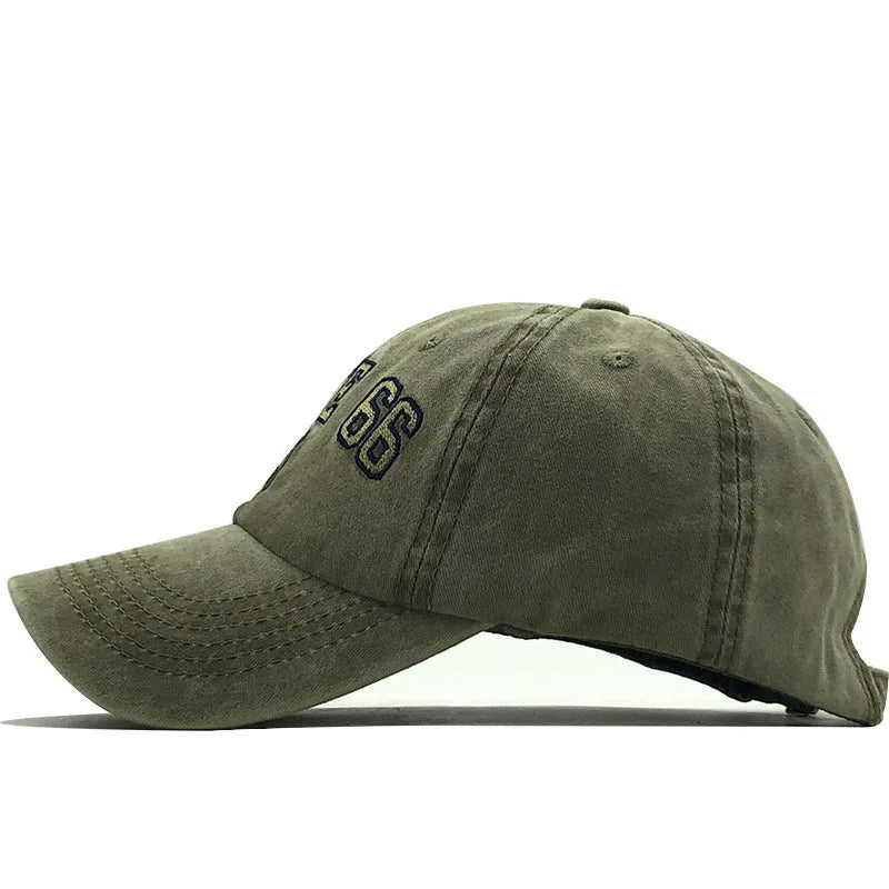 Summer New Pure Cotton Distressed Washed Baseball Cap66Highway Embroidered Duckbill Cap European and American Style Sunshade Hat