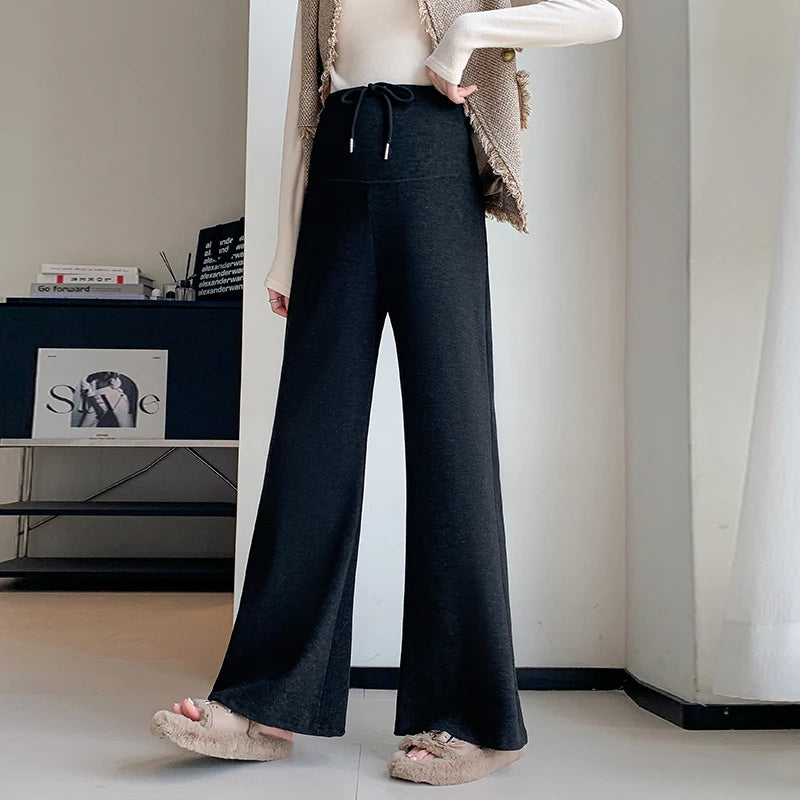 Pregnant Woman Maternity Straight Knitted Trousers With Adjustable Waist 2026 Autumn
