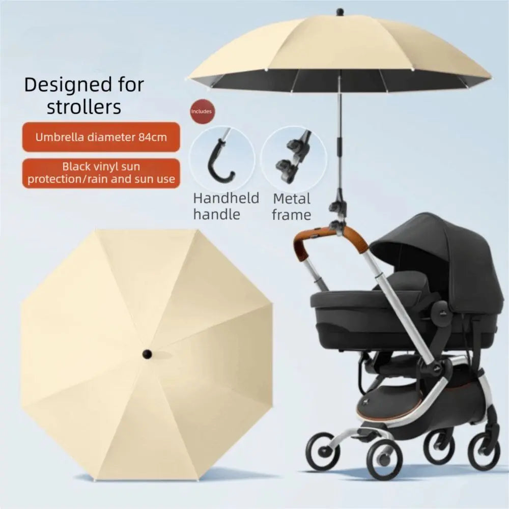 Adjustable UV Protection Umbrella 2-in-1 Design with Clamp Pram Cover Umbrella 360 Degree Universal Baby Stroller Umbrella