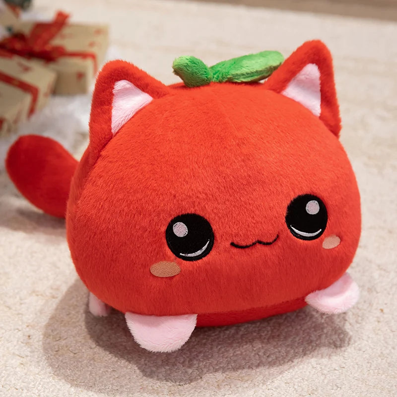 Cartoon Strawberry Plush Toy Cat Pink Soft Stuffed Animal for Cuddly Companionship