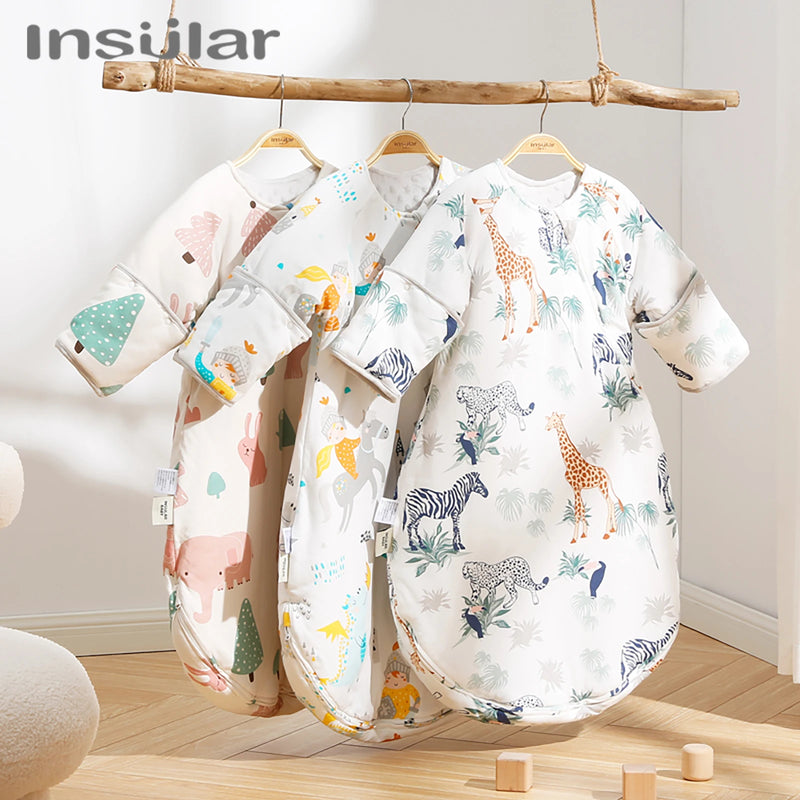 INSULAR Baby Thickened Sleeping Bags Infant Warm Pajamas Kids Cartoon Cotton Sleep Sack Toddler Anti-kick Onesuit Autumn Winter