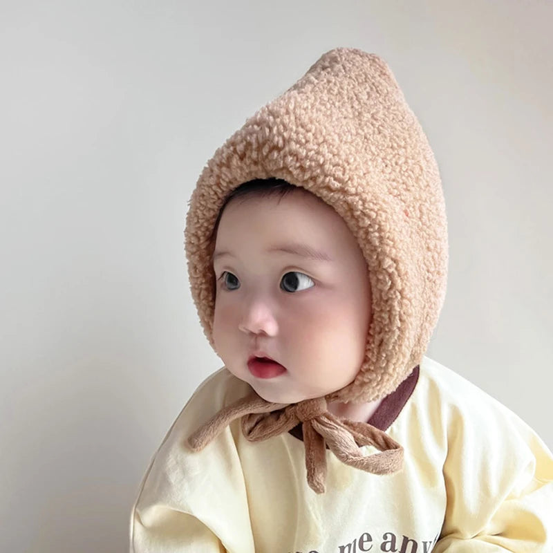 Bear Winter Baby Bonnet Newborn Hat with Earflap Thick Warm Lamb Wool Toddler Hats Infant Beanie Baby Girl Boy Cap 0-12M