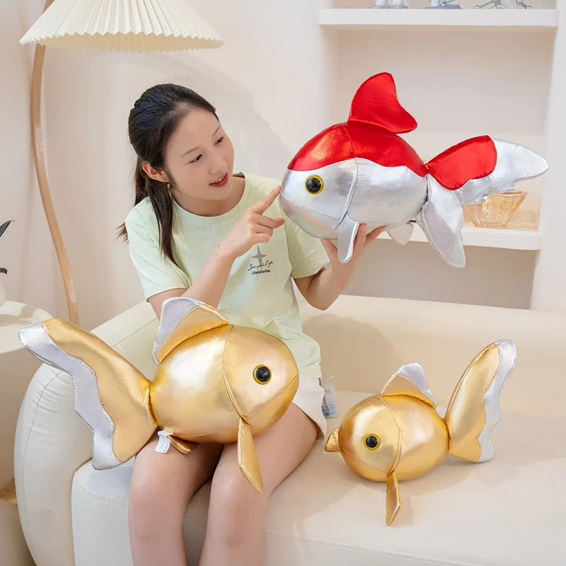 Lucky Koi Goldfish Shaped Plush Toy Soft PU Leather Cartoon Fish Doll Home Decor  Kids Birthday Gift Animal Cushion Throw Pillow