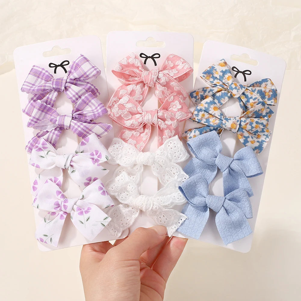 4Pcs/Set Baby Girls Hair Accessories Sweet Plaid Flowers Lace Bows Hair Clips Lovely Ins Hairpin Barrette Headwear