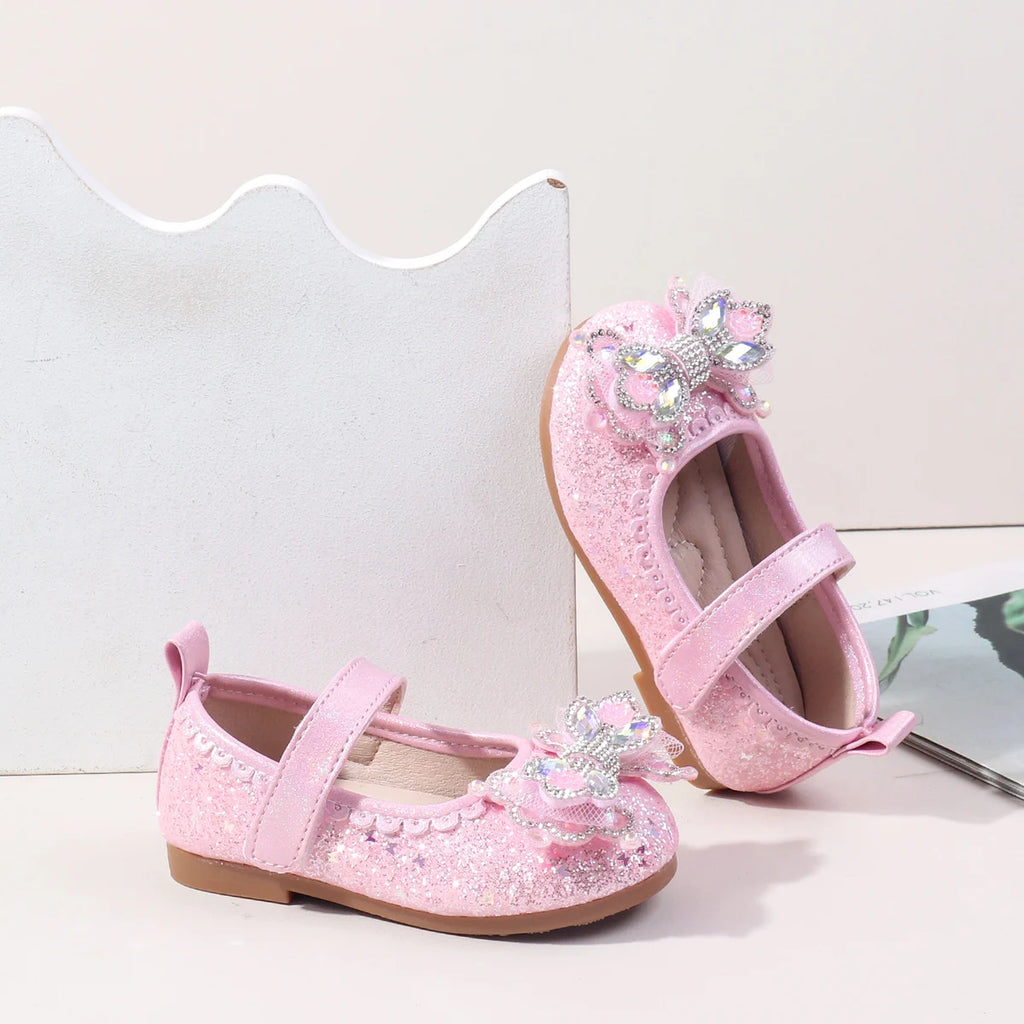 2025 Spring Bling-bling New Baby Girls' Crystal Princess Shoes For 0-3Y High Quality Soft TPR Sole Flat Girl's Leather Shoes