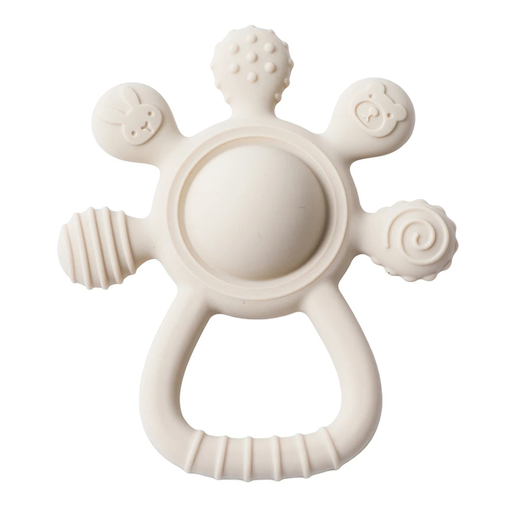 Silicone Baby Teether Rattle Soothing Toy 0-12 Months Bpa Free Food Grade Hand Bell 001