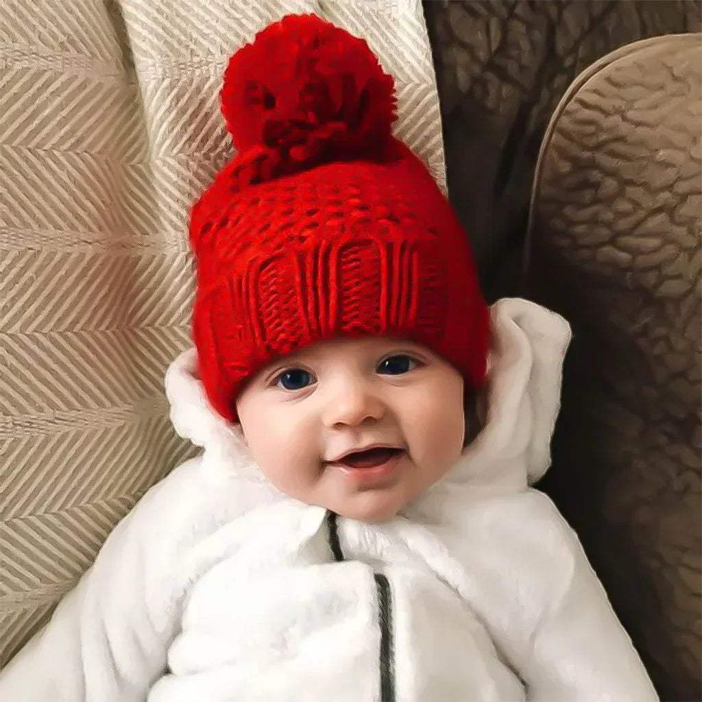Baby Solid Color Knitted Pullover Hat Children's Ball Warm Hat Autumn and Winter Boys and Girls Cute and Comfortable Knitted Hat
