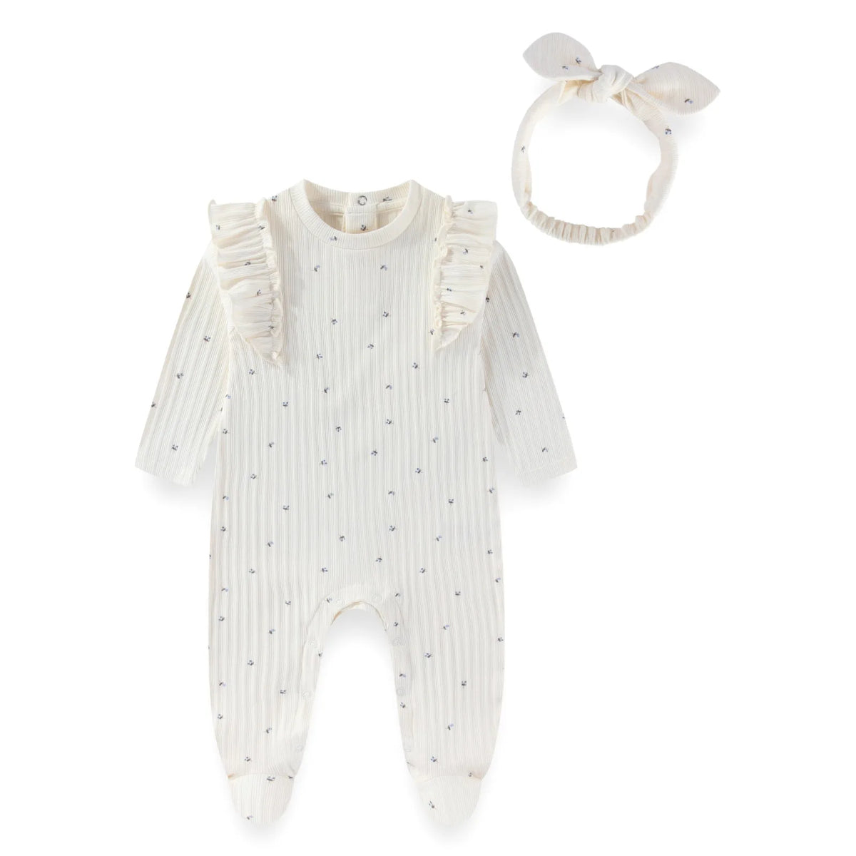 Adorable Full Print Romper Suit For Girls 0 To 12 Months Long Sleeve Footed Bodysuit