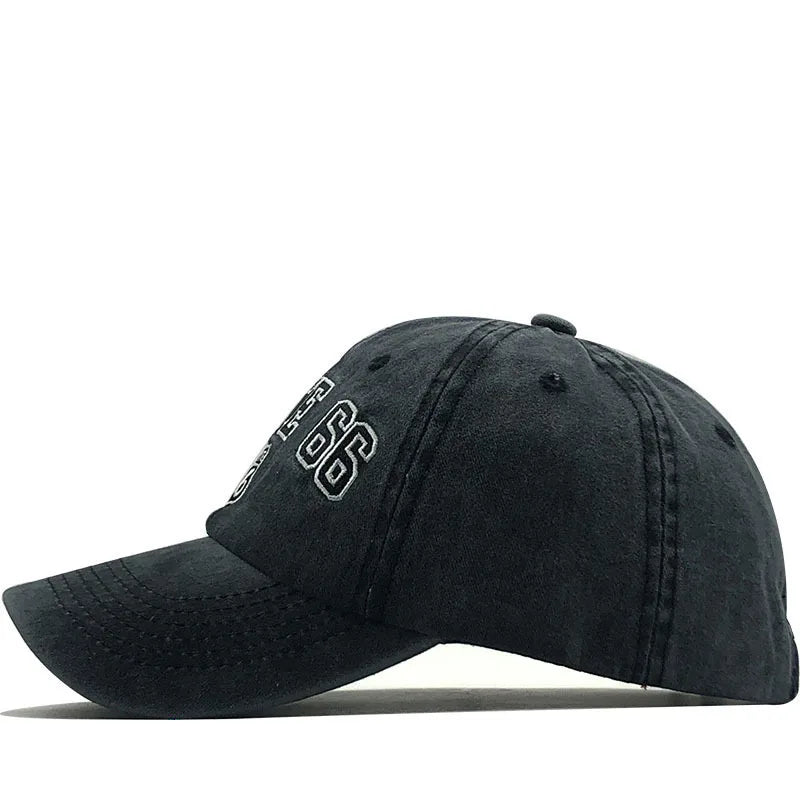 Summer New Pure Cotton Distressed Washed Baseball Cap66Highway Embroidered Duckbill Cap European and American Style Sunshade Hat