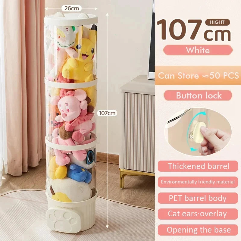 Transparent Moistureproof Plush Doll Storage Box Organizer Tube For Children's Toys Home Organization