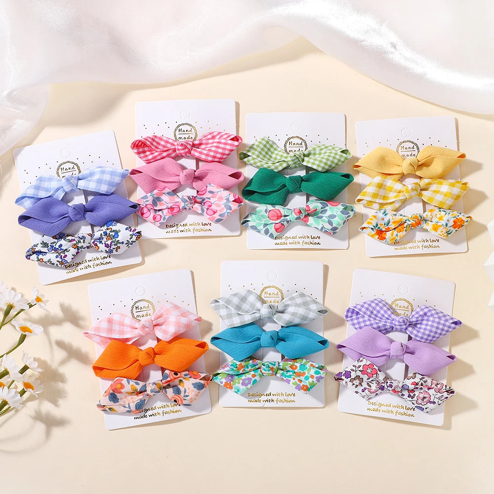 3Pcs Fresh Printing Hairpins Colorful Bowknot Hairclips for Girls Travel Party Dress Up Headwear Kids Hairgripes