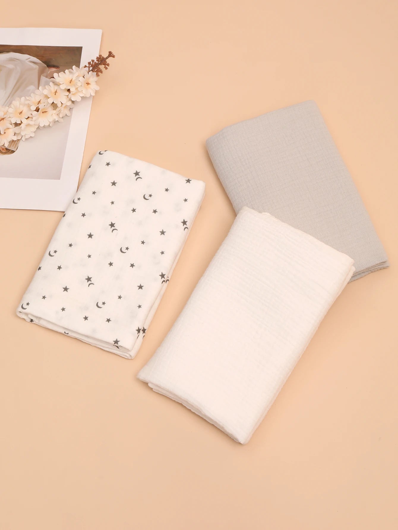 3PCS/set Soft Breathable Newborn Baby Receiving Blanket Muslin cotton Wholesale Swaddle Blankets