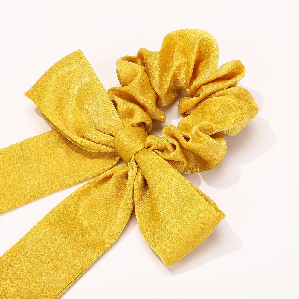 10Pcs Random Color Hair Band Elastic Bowknot Rubber Band Solid Color Headrope High Ponytail Leather Band